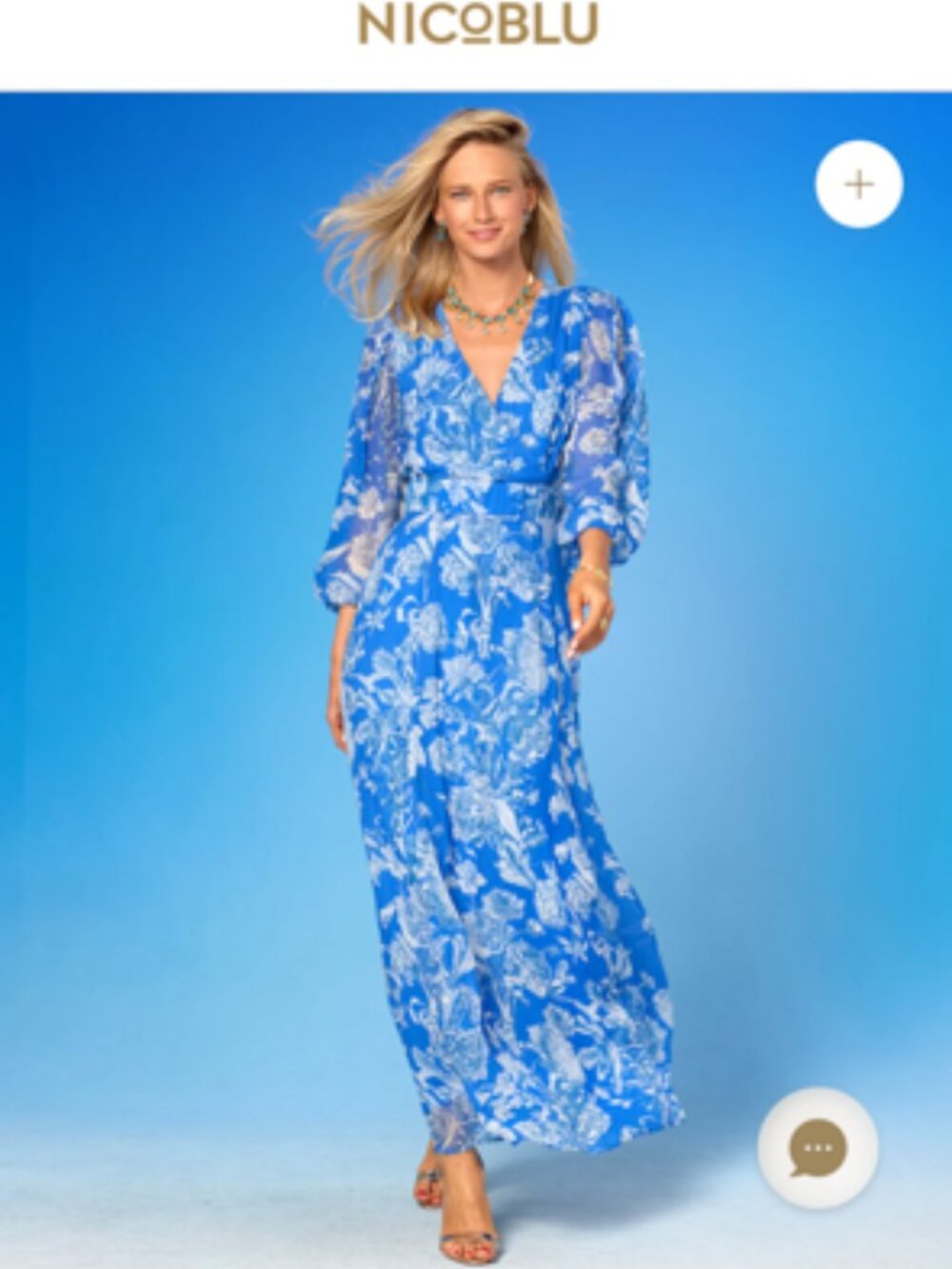NICOBLU NWT ANGELINA MAXI CHIFFON DRESS BLUE AND WHITE FLORAL TOILE 16